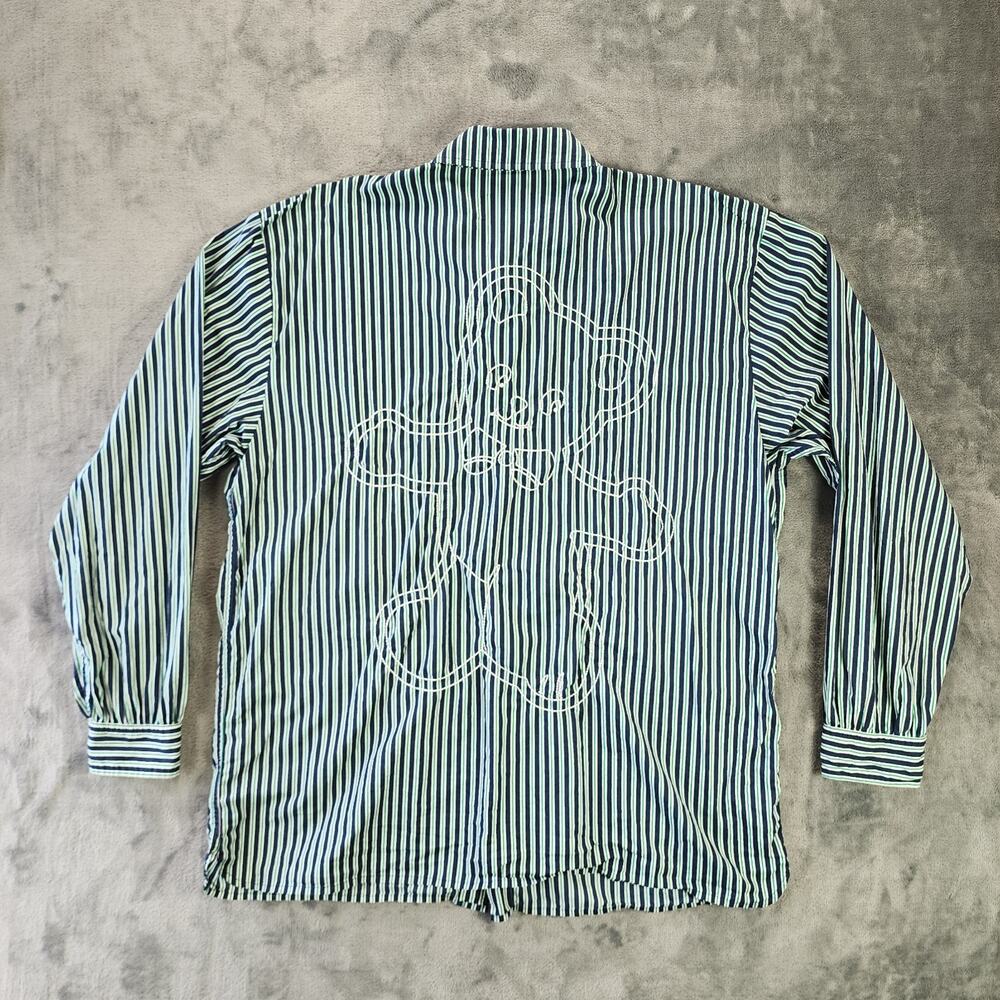 Teddy Fresh Shirt Men's XL Blue Green Striped Button Up Oxford Embroidered - Picture 6 of 11